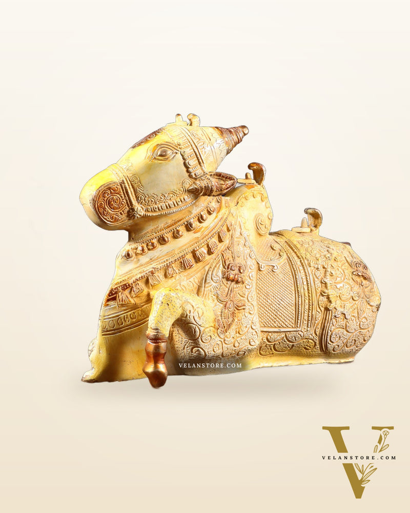 Pure Brass Nandi Statue Sand finish 11" wide