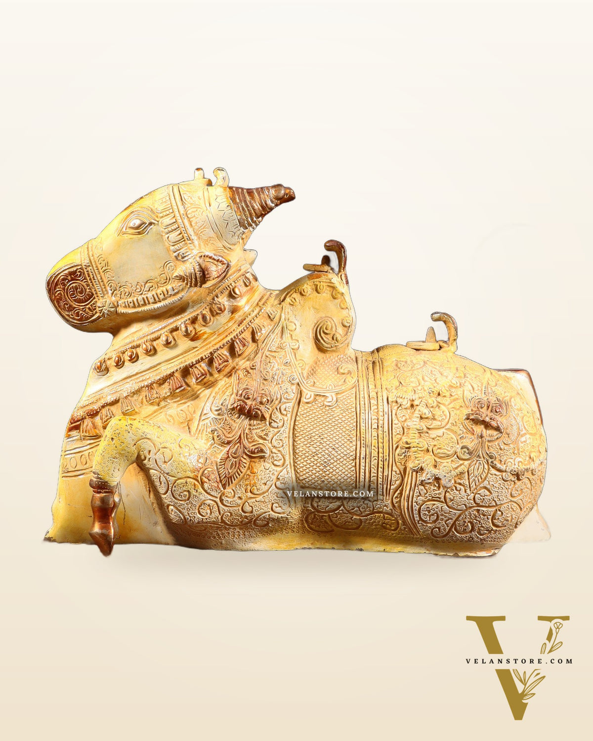 Pure Brass Nandi Statue Sand finish 11" wide