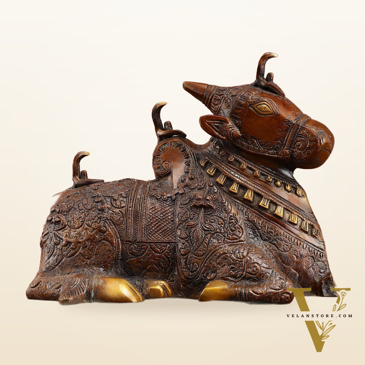 Pure Brass Nandi Statue – Vintage Bronze Tone