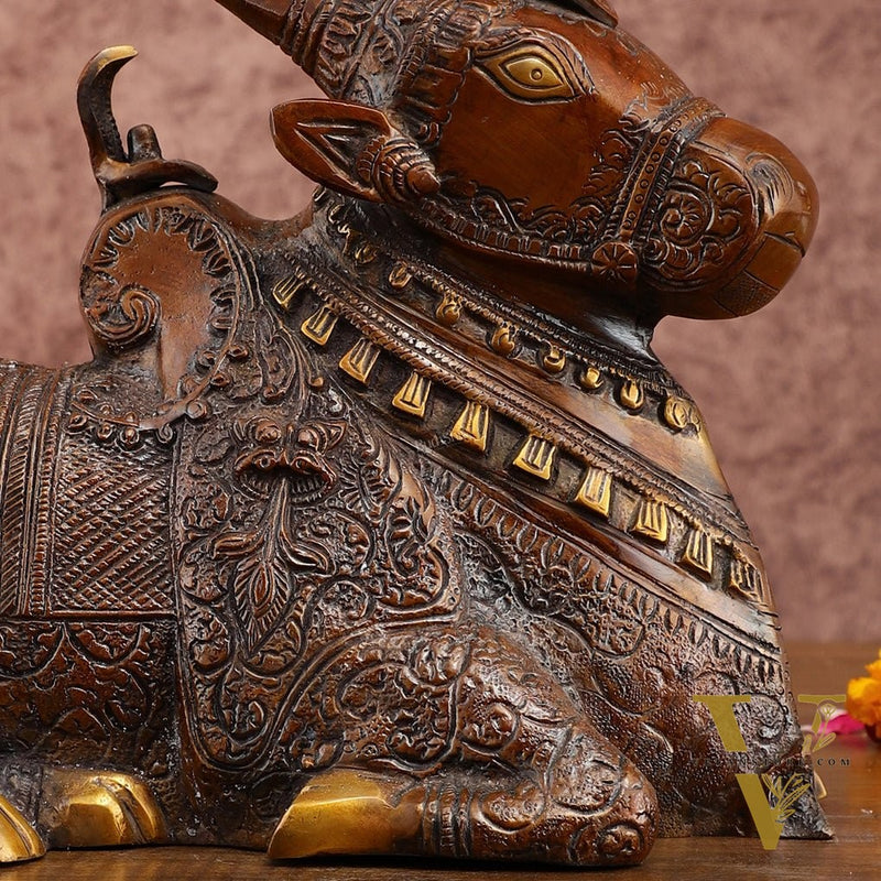 Pure Brass Nandi Statue – Vintage Bronze Tone