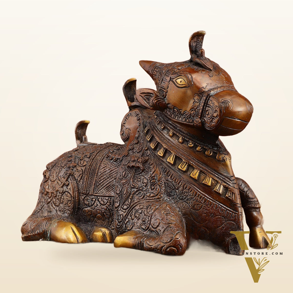 Pure Brass Nandi Statue – Vintage Bronze Tone