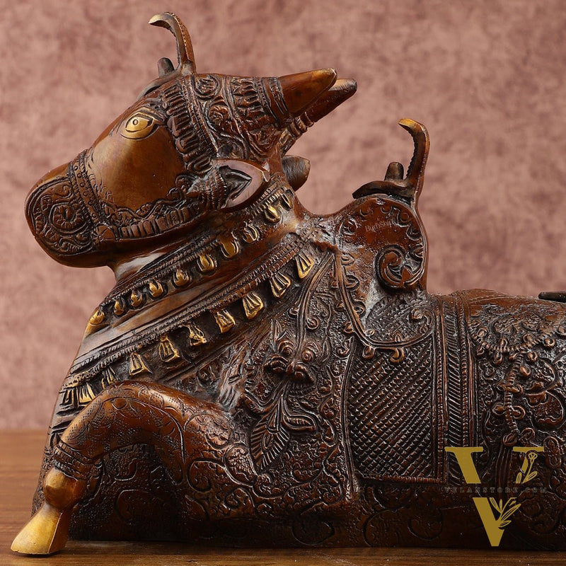 Pure Brass Nandi Statue – Vintage Bronze Tone