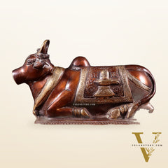 Pure Brass Nandi Statue with Shiva Lingam and vasuki Carvings – Copper Tone Finish 8.2"