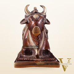 Pure Brass Nandi Statue with Shiva Lingam and vasuki Carvings – Copper Tone Finish 8.2"