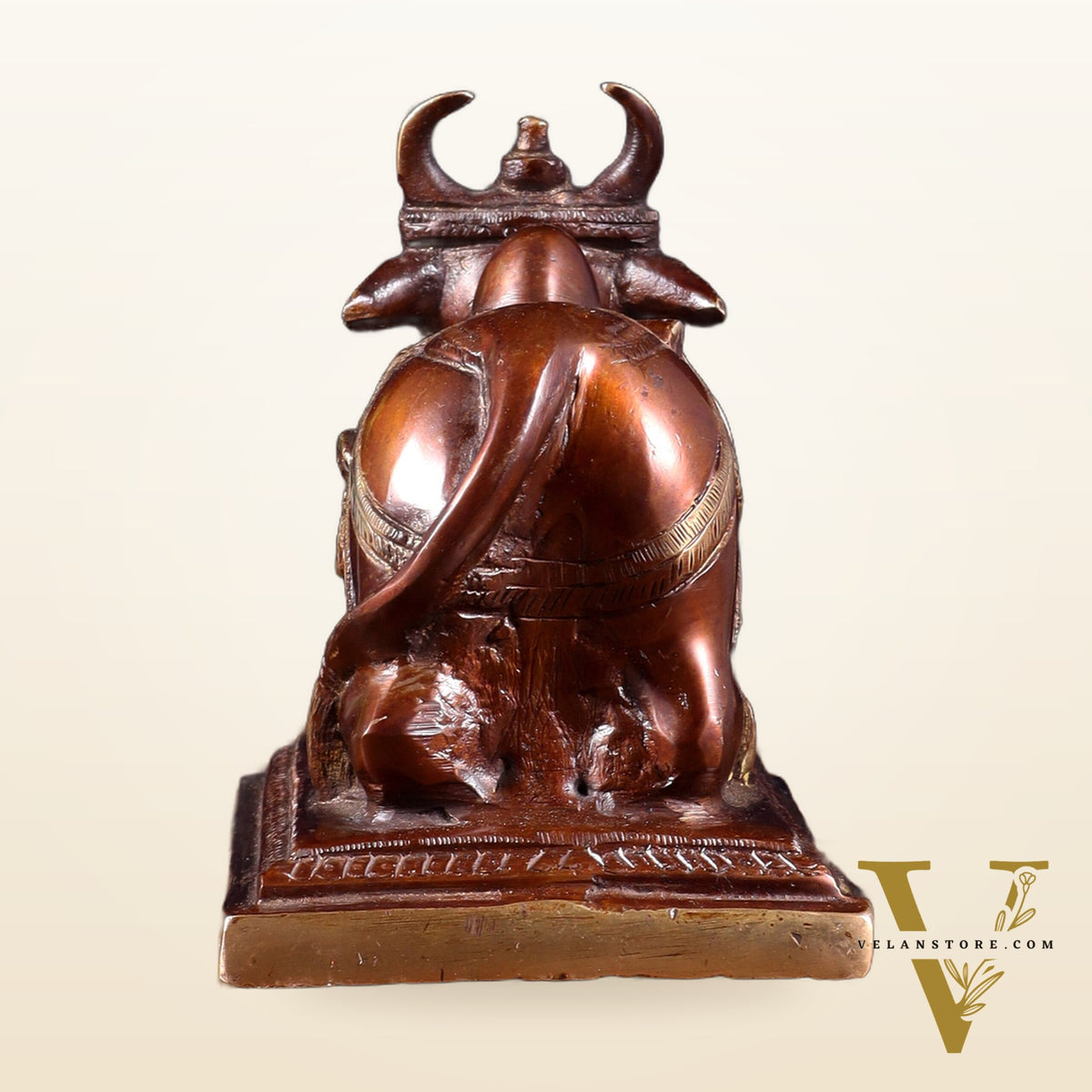 Pure Brass Nandi Statue with Shiva Lingam and vasuki Carvings – Copper Tone Finish 8.2"