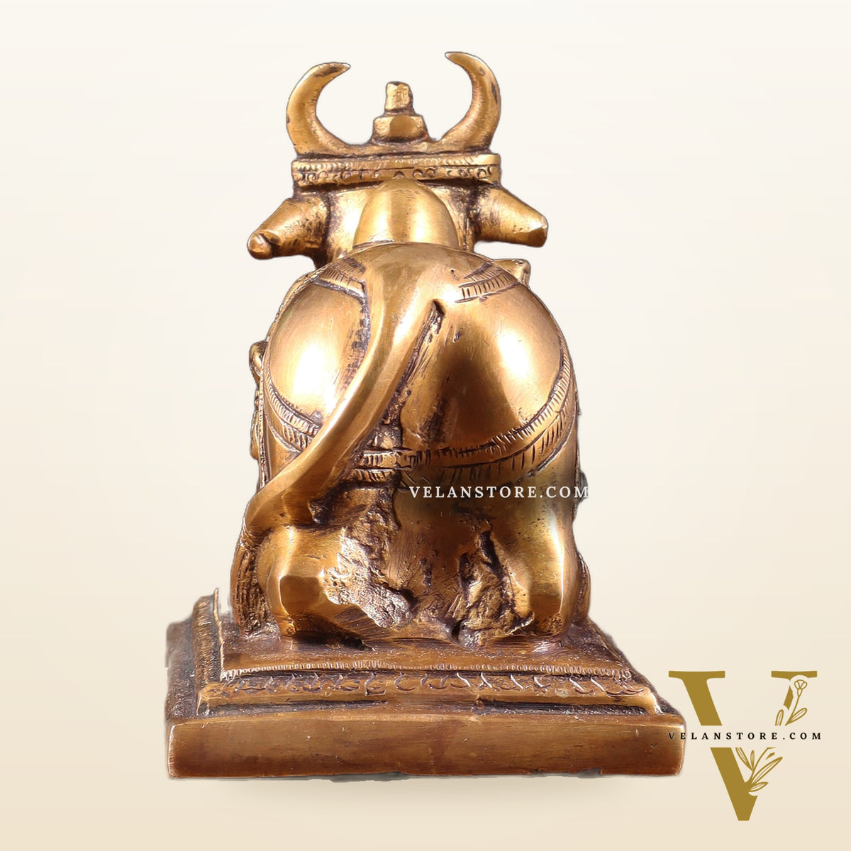 Pure Brass Nandi Statue with Shiva Lingam & Vasuki Carvings – Antique Burnt Brass Finish 8.2"