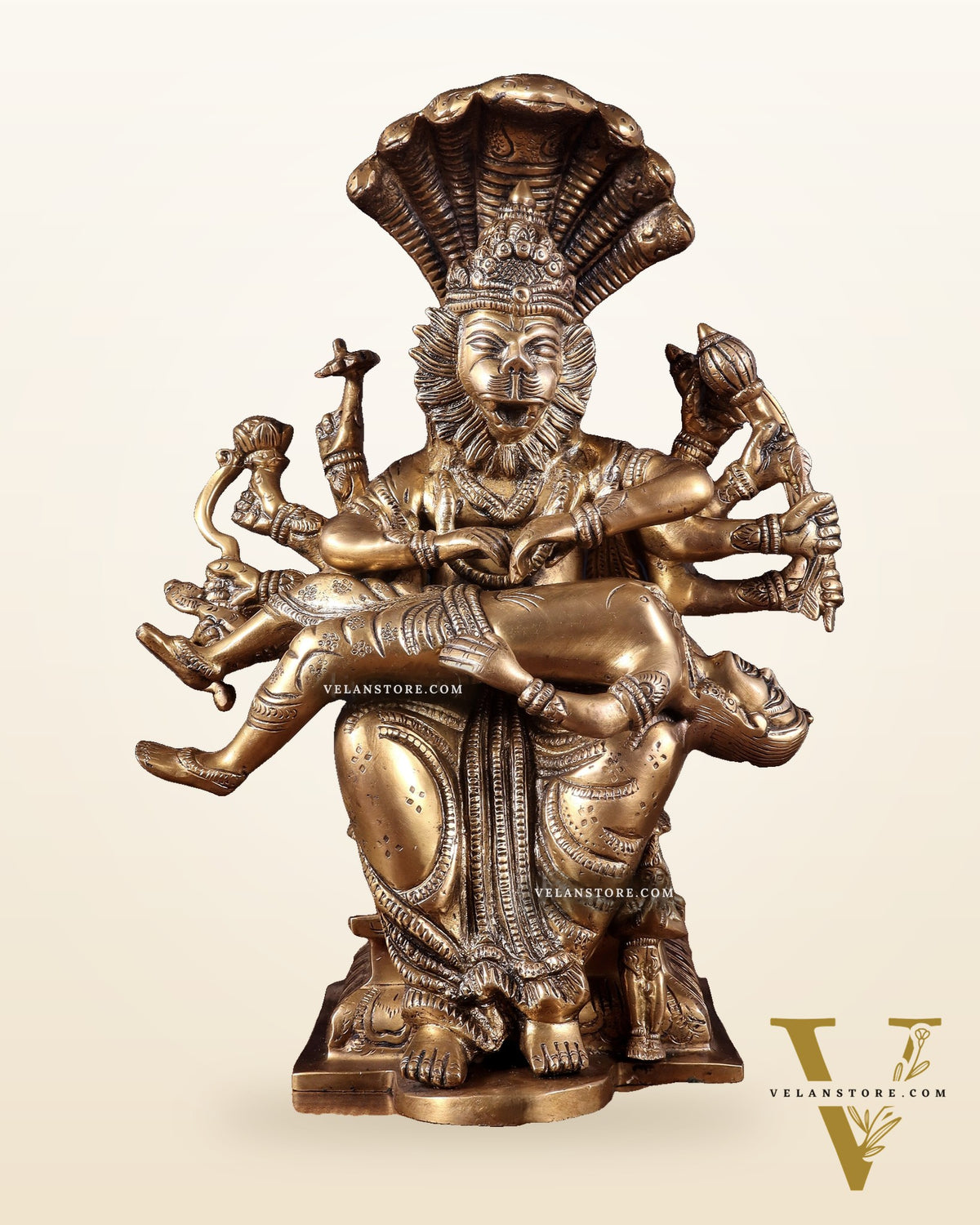 Pure Brass Narasimha hiranyakashap dhahan with bhakt Prahlad statue  - 13 inch