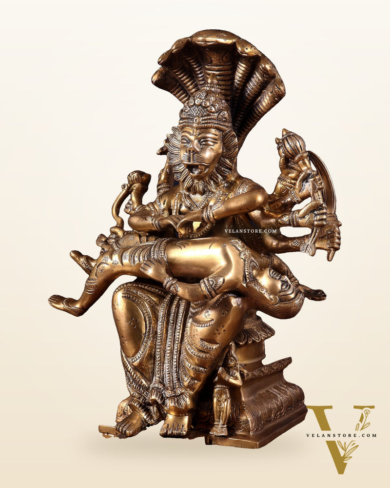 Pure Brass Narasimha hiranyakashap dhahan with bhakt Prahlad statue  - 13 inch