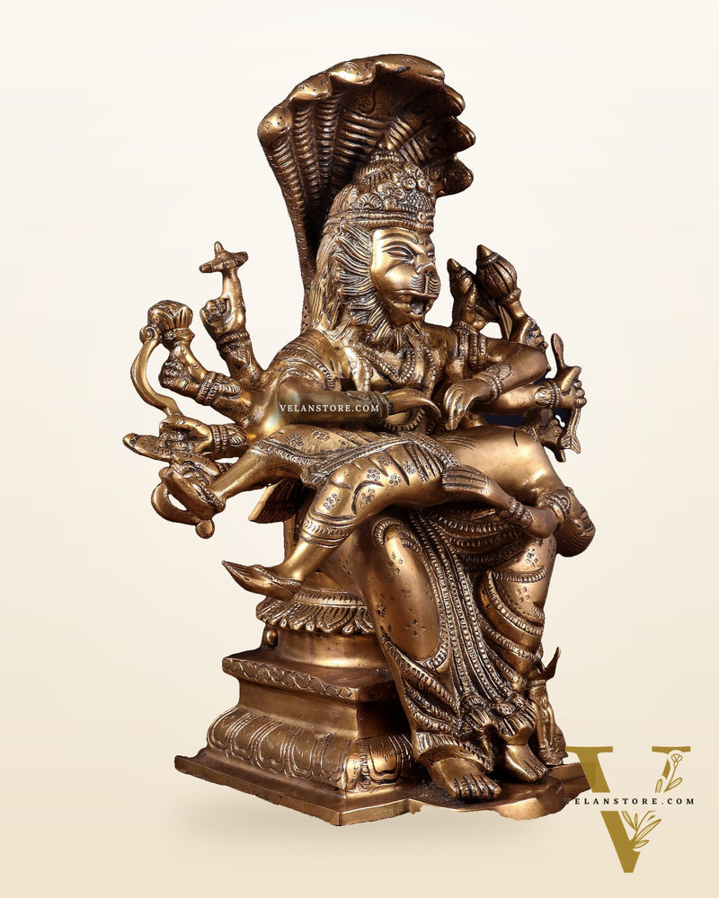 Pure Brass Narasimha hiranyakashap dhahan with bhakt Prahlad statue  - 13 inch