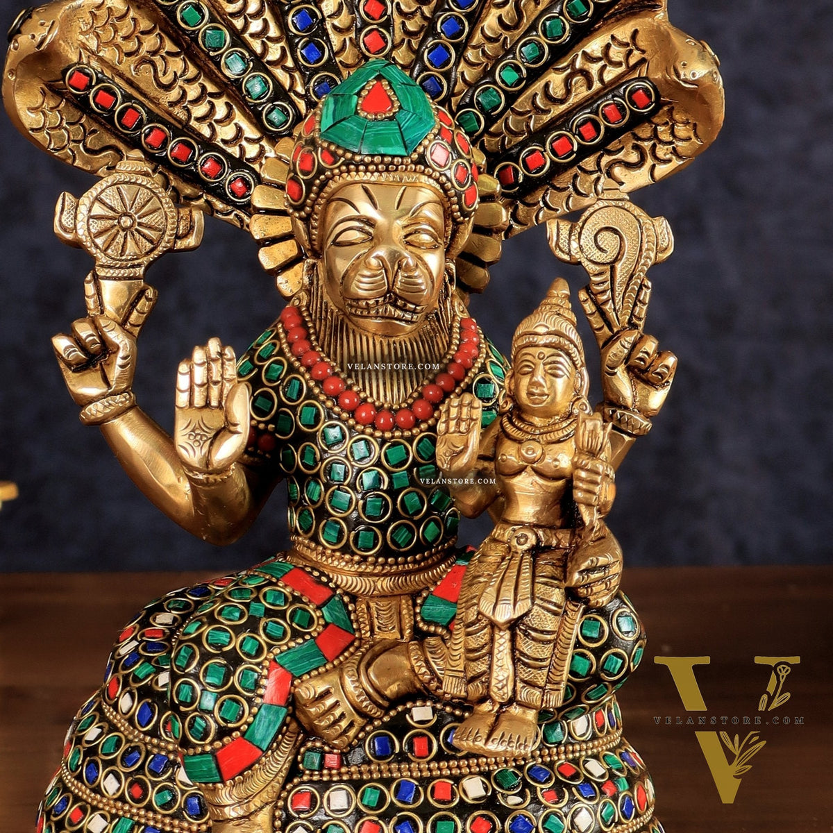 Pure Brass Narasimha Lakshmi idol  10"