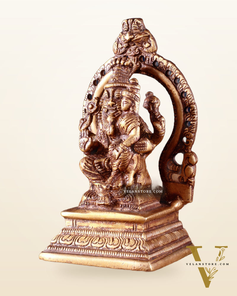 Pure Brass Narasimha Lakshmi with Back Frame Idol | Height: 4.5 inch