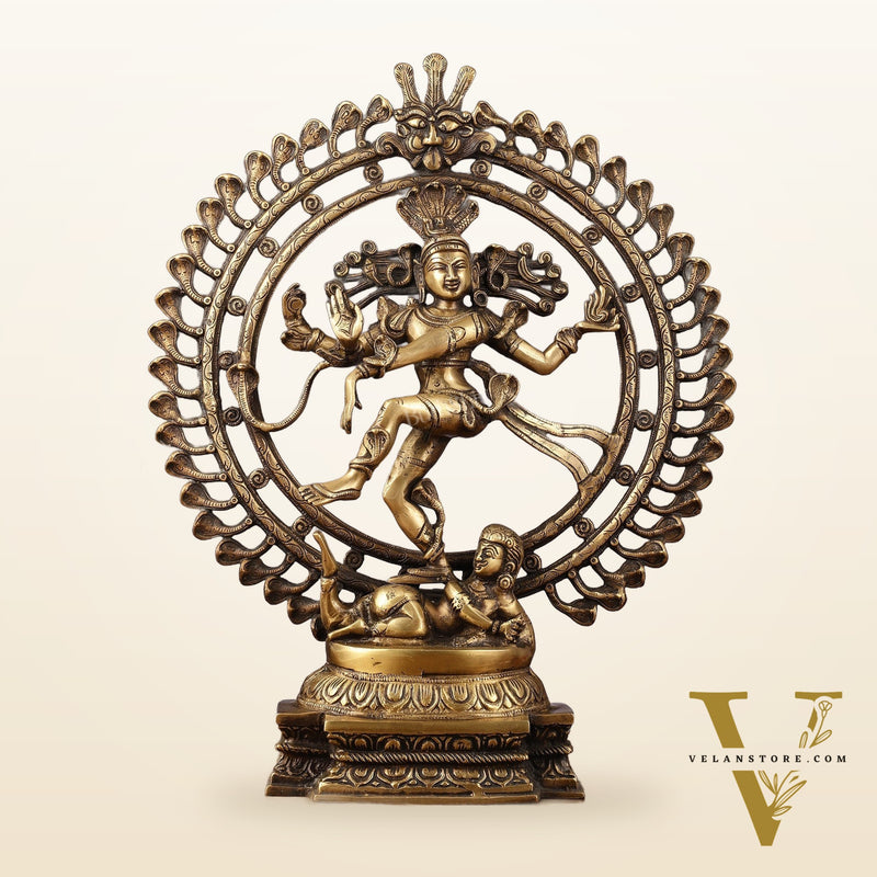 Pure Brass Nataraja Statue with Snake Adornments - 19 Inch Sculpture