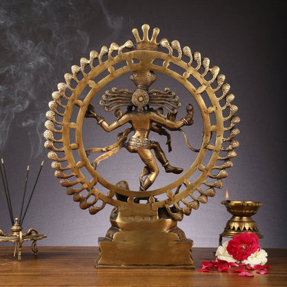 Pure Brass Nataraja Statue with Snake Adornments - 19 Inch Sculpture