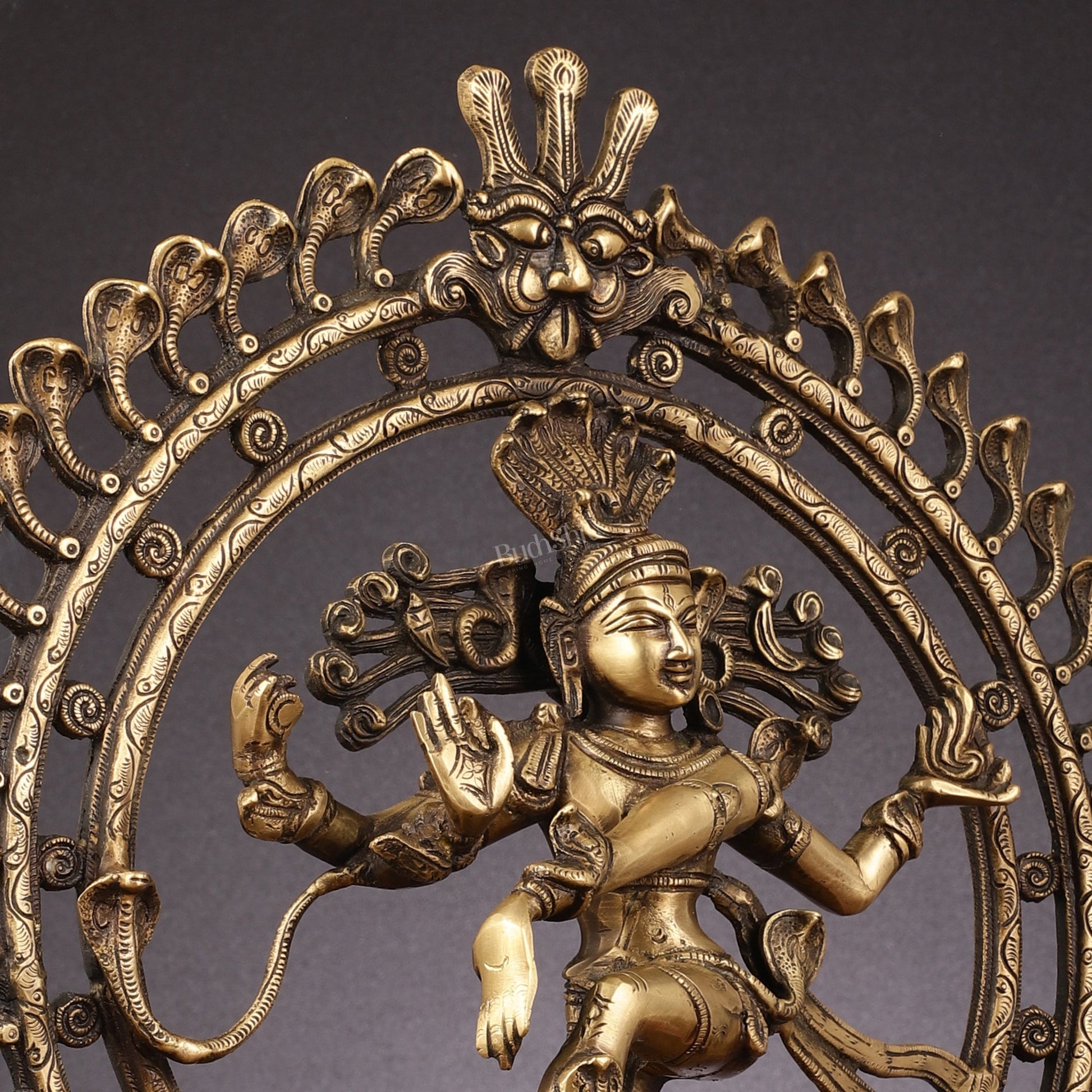 Pure Brass Nataraja Statue with Snake Adornments - 19 Inch Sculpture