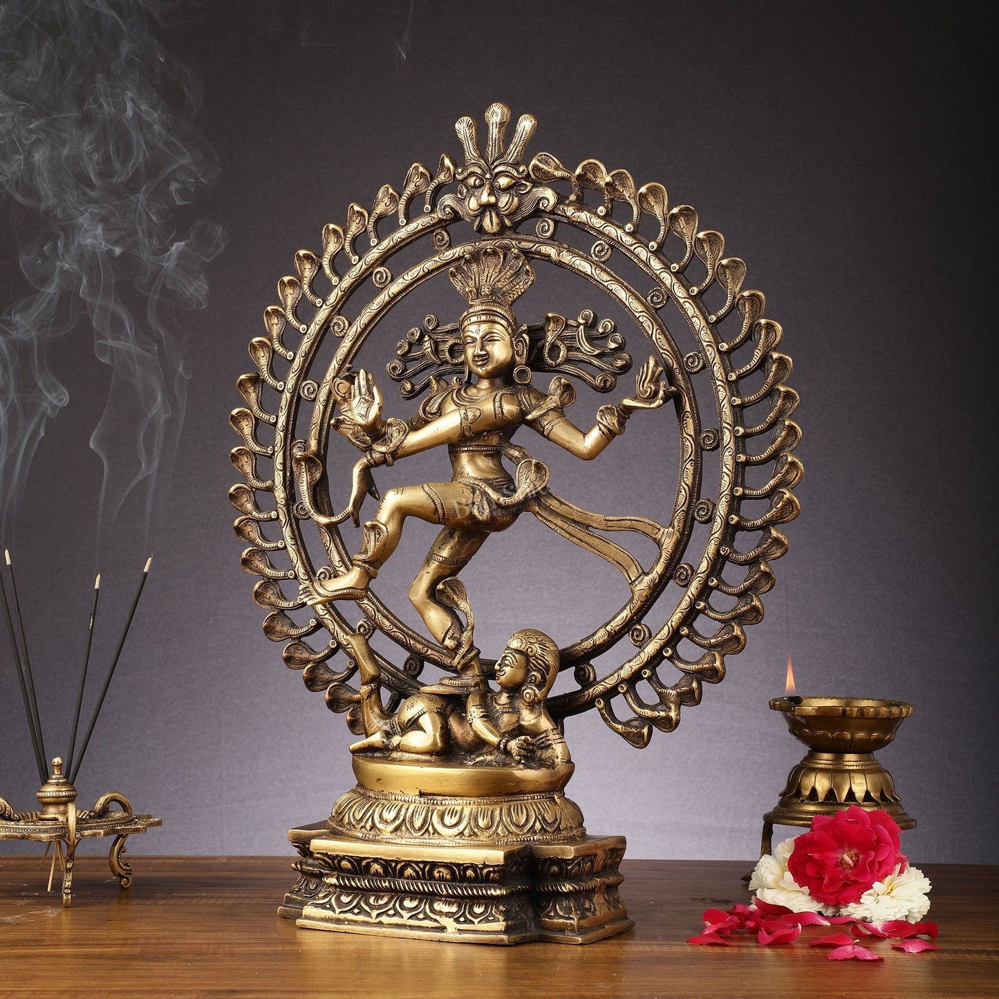 Pure Brass Nataraja Statue with Snake Adornments - 19 Inch Sculpture