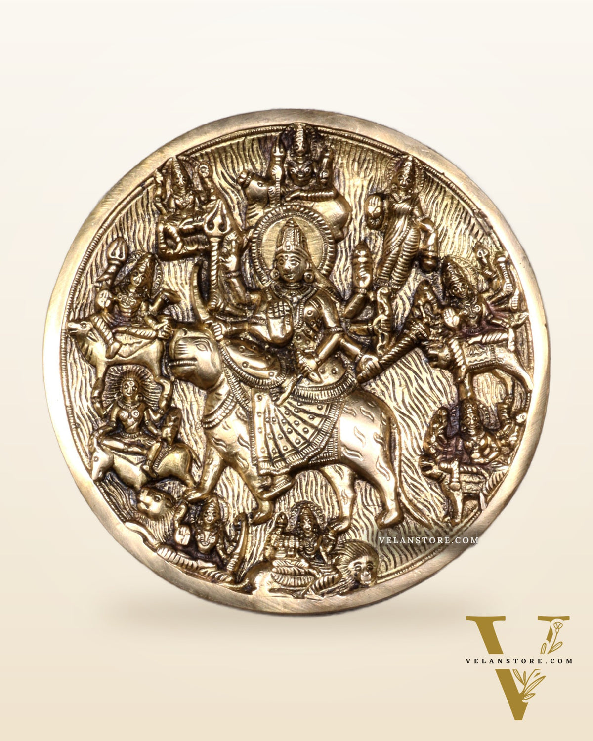 Pure Brass Navdurga Wall Hanging – Round Plate with 9 Forms of Goddess Durga