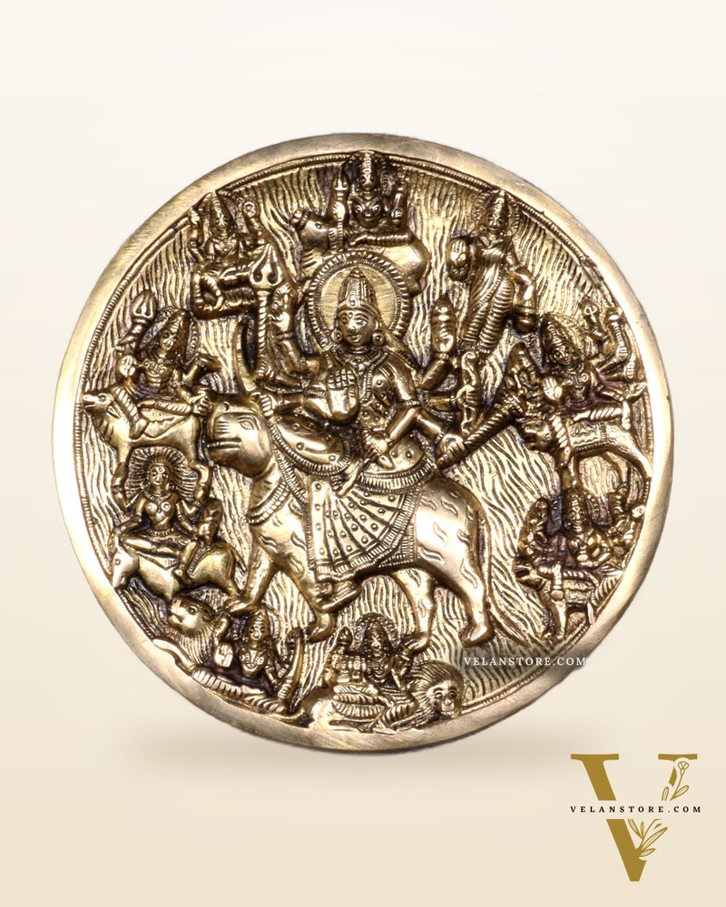 Pure Brass Navdurga Wall Hanging – Round Plate with 9 Forms of Goddess Durga