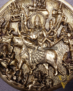 Pure Brass Navdurga Wall Hanging – Round Plate with 9 Forms of Goddess Durga