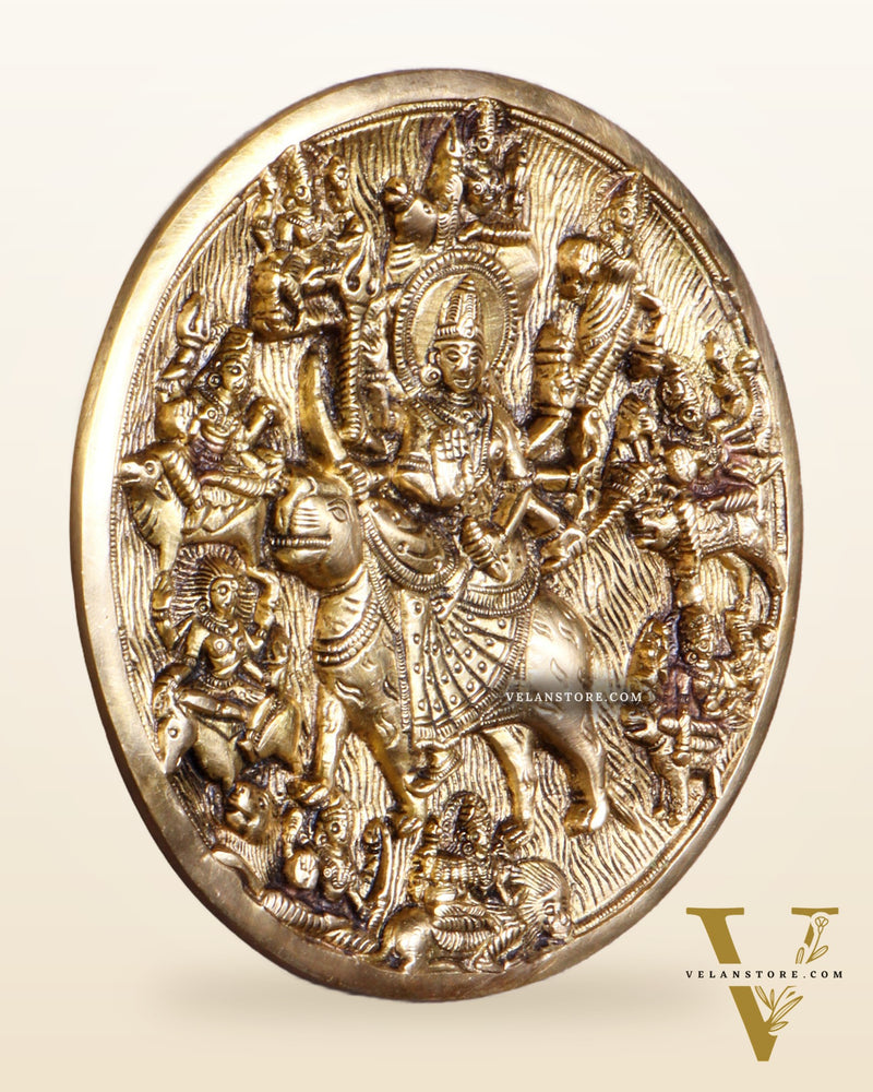 Pure Brass Navdurga Wall Hanging – Round Plate with 9 Forms of Goddess Durga