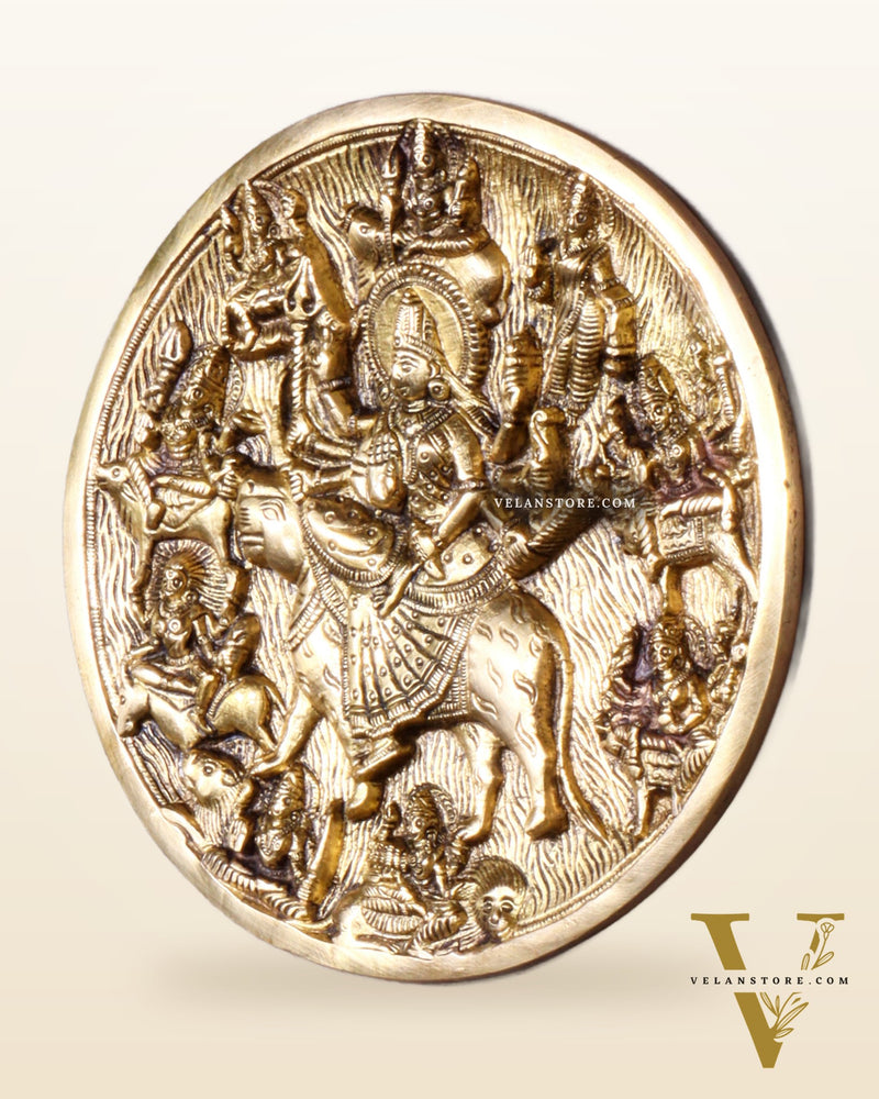Pure Brass Navdurga Wall Hanging – Round Plate with 9 Forms of Goddess Durga