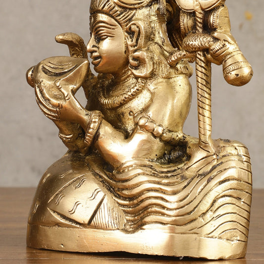 Pure Brass Neelkantha Shiva Drinking Halala Sculpture - 6 in Height