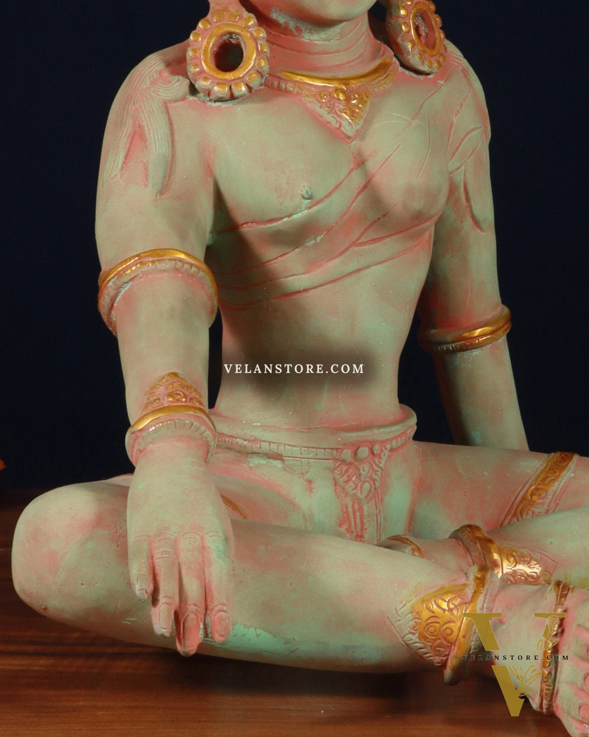 Pure Brass Nepalese Parvati Statue – Green Sand Finish, 12.5 Inch