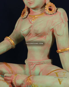 Pure Brass Nepalese Parvati Statue – Green Sand Finish, 12.5 Inch
