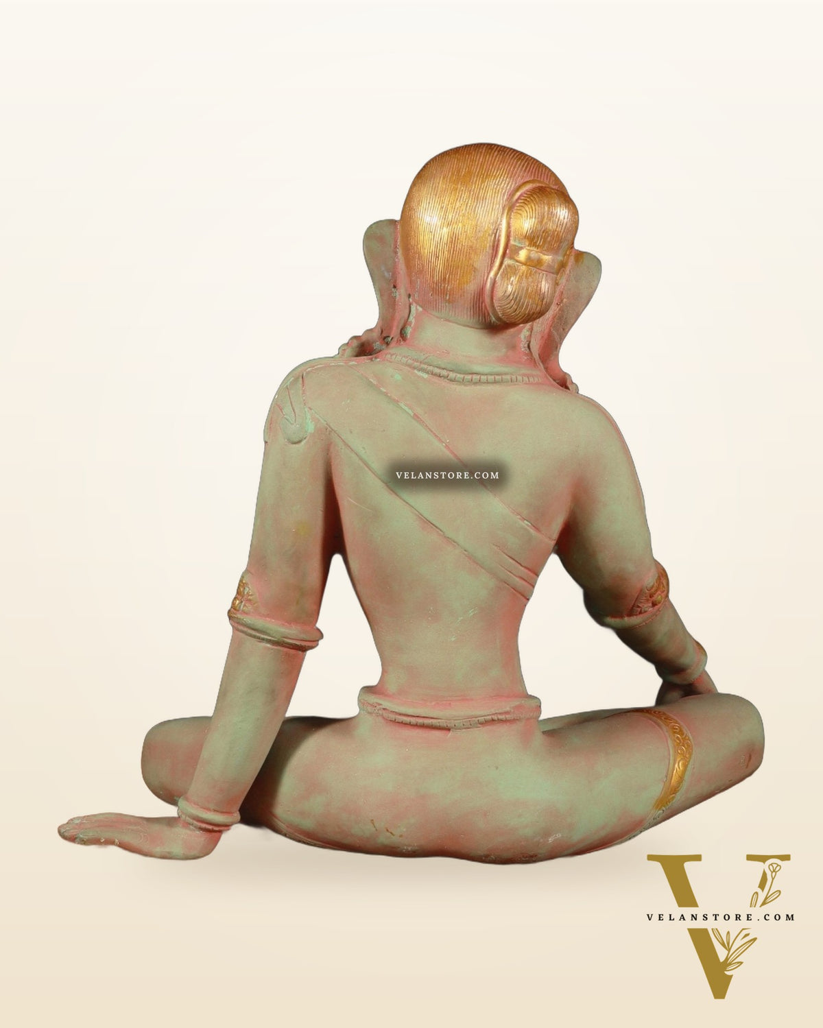 Pure Brass Nepalese Parvati Statue – Green Sand Finish, 12.5 Inch