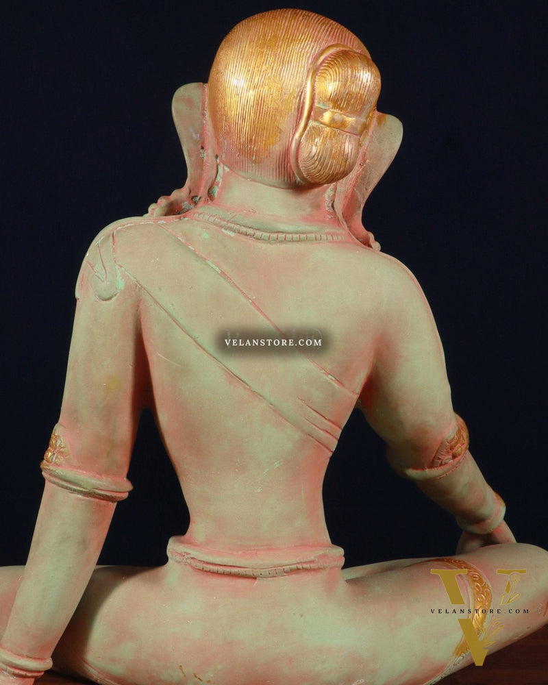 Pure Brass Nepalese Parvati Statue – Green Sand Finish, 12.5 Inch