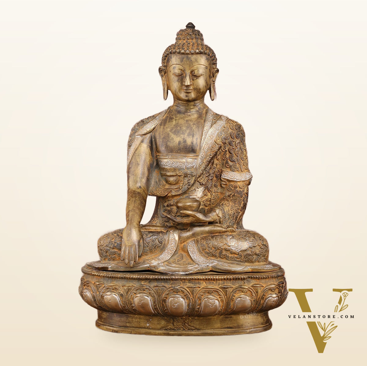 Pure Brass Nirvana Buddha Statue 17" Vintage
