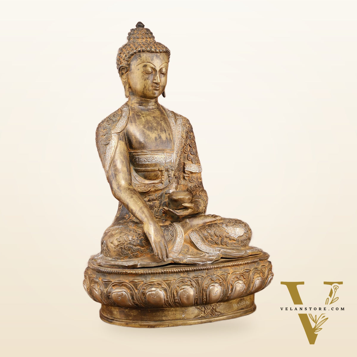 Pure Brass Nirvana Buddha Statue 17" Vintage