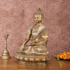 Pure Brass Nirvana Buddha Statue 17" Vintage