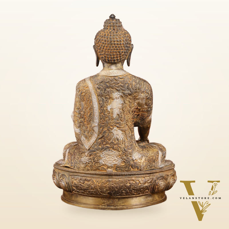 Pure Brass Nirvana Buddha Statue 17" Vintage