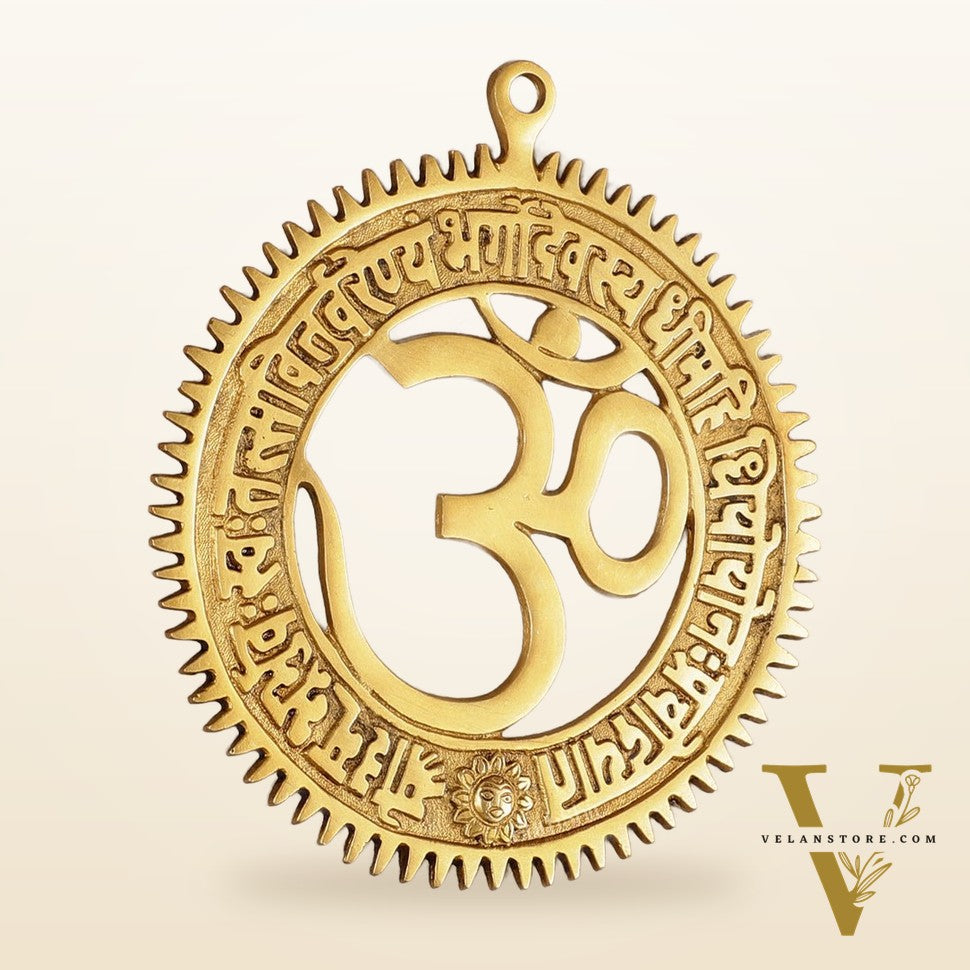 Pure Brass Om with Gayatri mantra Wall hanging 8"