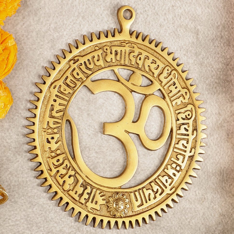 Pure Brass Om with Gayatri mantra Wall hanging 8"