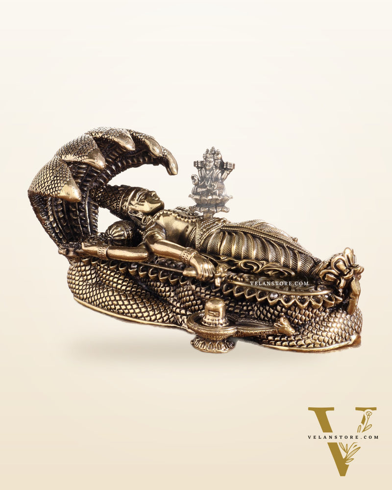 Pure Brass Padmanabhan Swamy Idol with Brahma & Shiva Lingam 4"