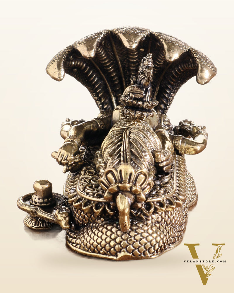 Pure Brass Padmanabhan Swamy Idol with Brahma & Shiva Lingam 4"
