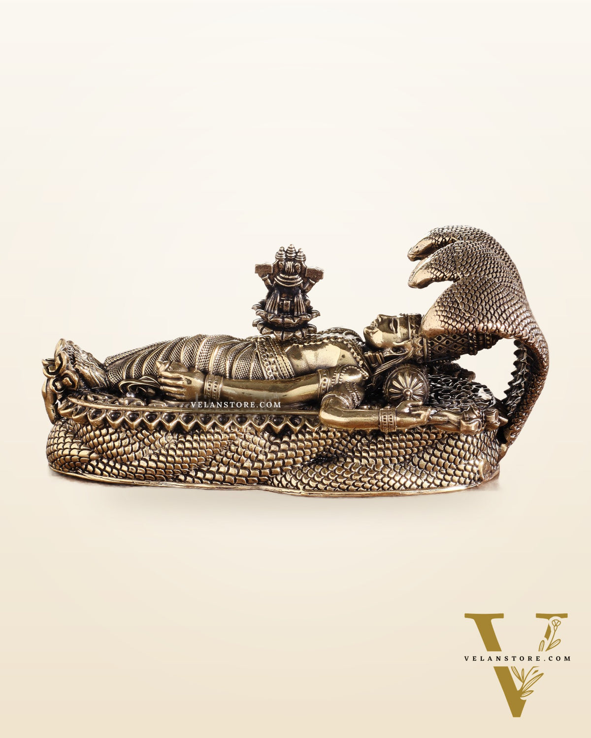 Pure Brass Padmanabhan Swamy Idol with Brahma & Shiva Lingam 4"