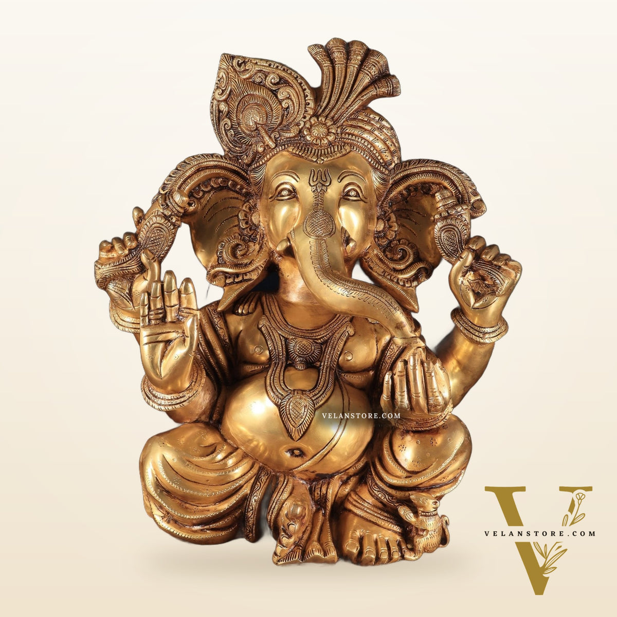 Pure Brass Pagadi Ganapati – Lord Ganesha Wearing a Turban with Enhanced Carvings 18 inch