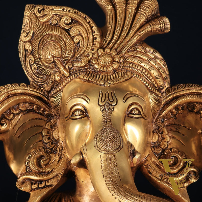 Pure Brass Pagadi Ganapati – Lord Ganesha Wearing a Turban with Enhanced Carvings 18 inch