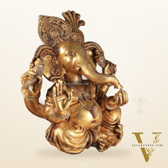 Pure Brass Pagadi Ganapati – Lord Ganesha Wearing a Turban with Enhanced Carvings 18 inch