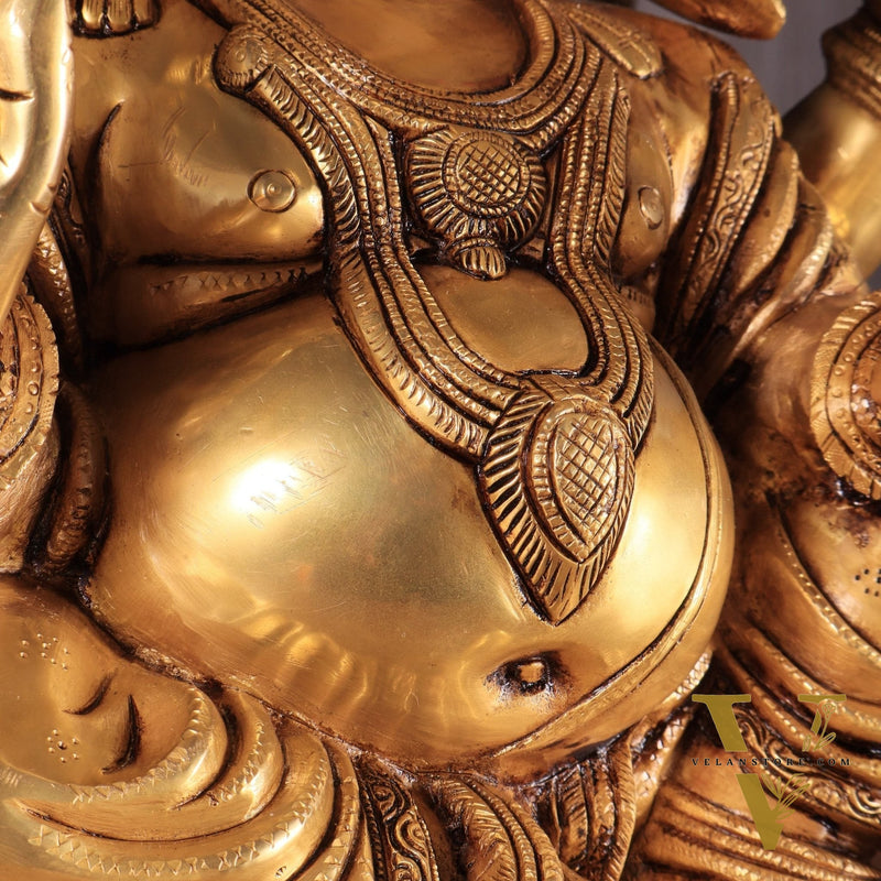 Pure Brass Pagadi Ganapati – Lord Ganesha Wearing a Turban with Enhanced Carvings 18 inch
