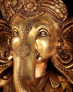 Pure Brass Pagadi Ganapati – Lord Ganesha Wearing a Turban with Enhanced Carvings 18 inch