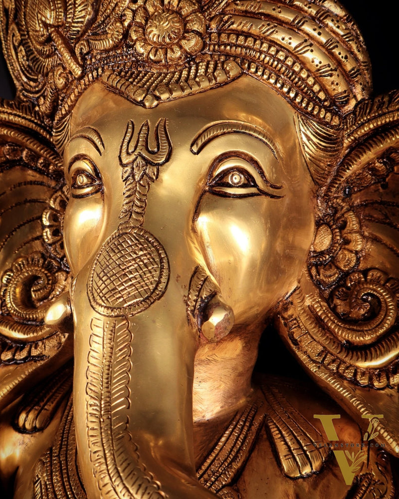 Pure Brass Pagadi Ganapati – Lord Ganesha Wearing a Turban with Enhanced Carvings 18 inch