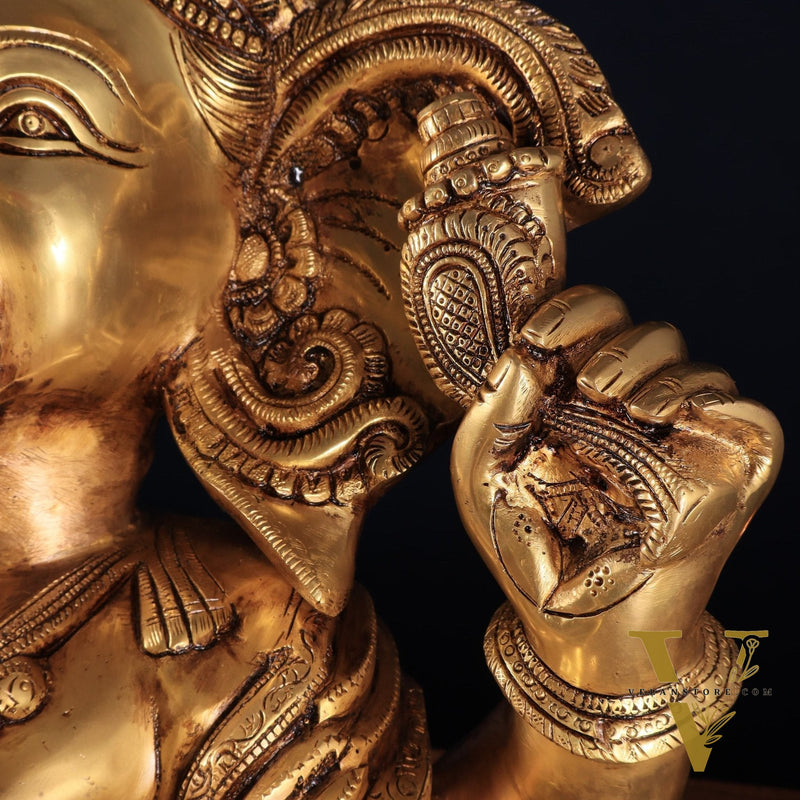 Pure Brass Pagadi Ganapati – Lord Ganesha Wearing a Turban with Enhanced Carvings 18 inch