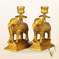 Pure Brass Pair of Elephant Candle Holders