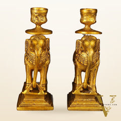 Pure Brass Pair of Elephant Candle Holders