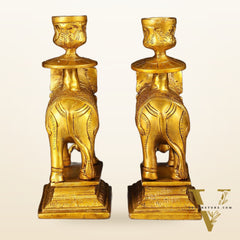 Pure Brass Pair of Elephant Candle Holders