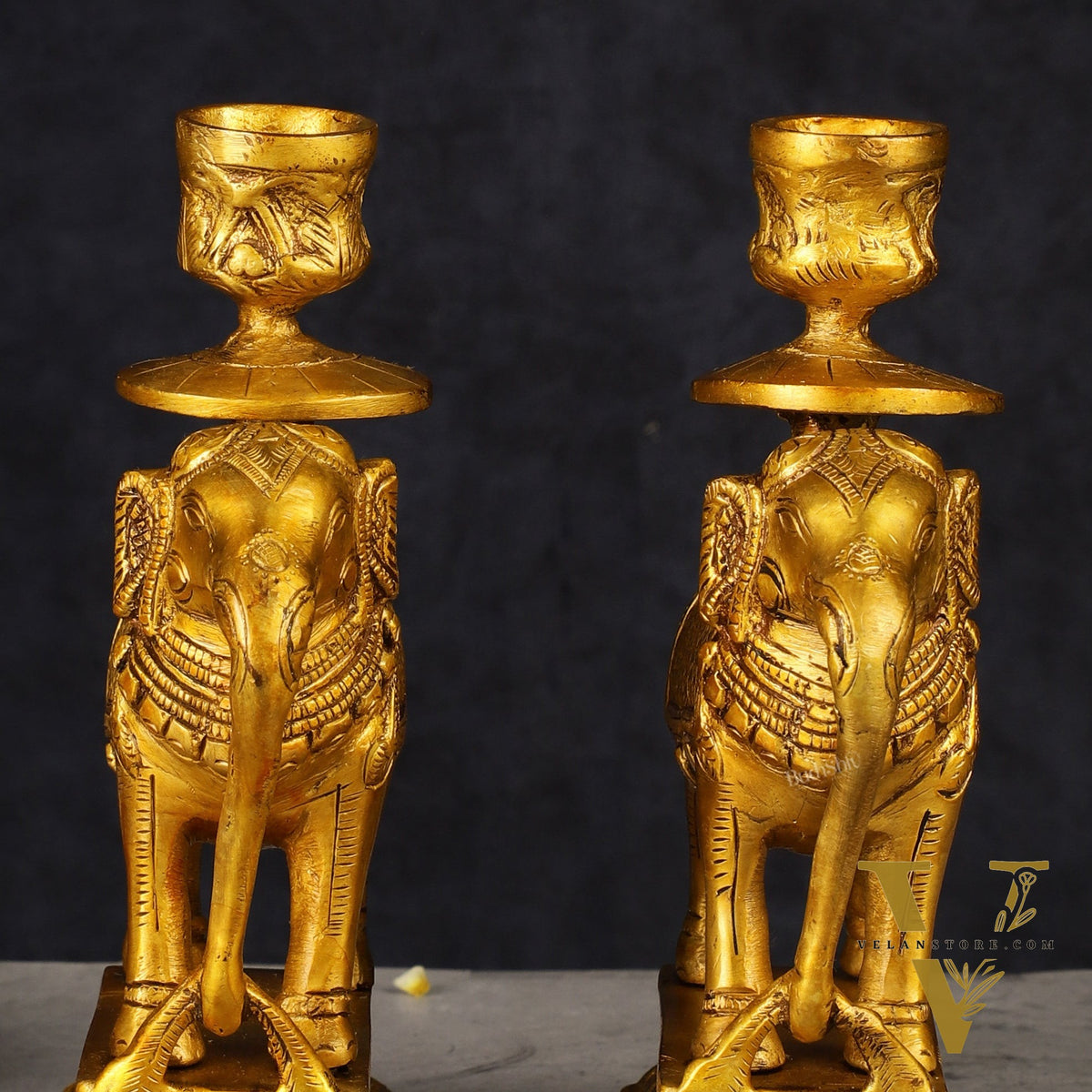 Pure Brass Pair of Elephant Candle Holders