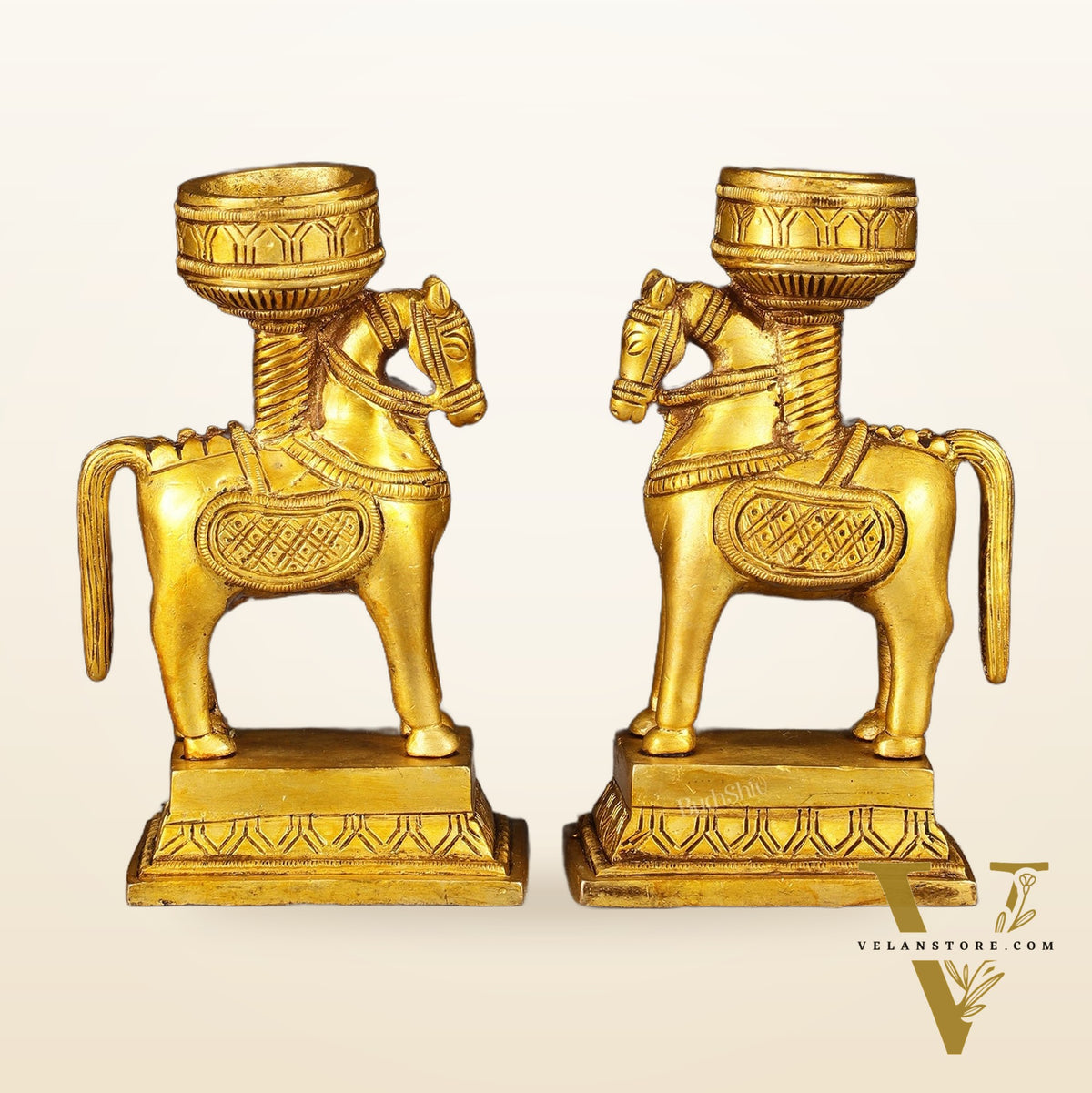 Pure Brass Pair of Horse Candle Holders 5.5"